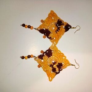Handcrafted Crochet Earrings in Yellow and Brown